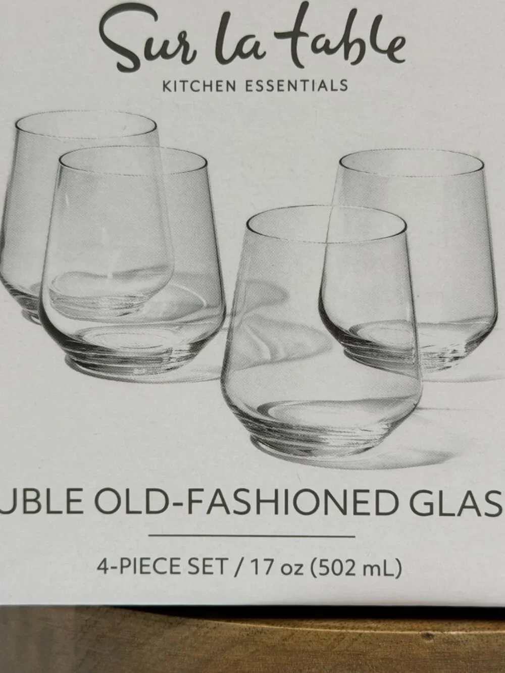 Sur La Table Kitchen Essentials Double Old-Fashioned Glasses 17oz Set of 4 NIB